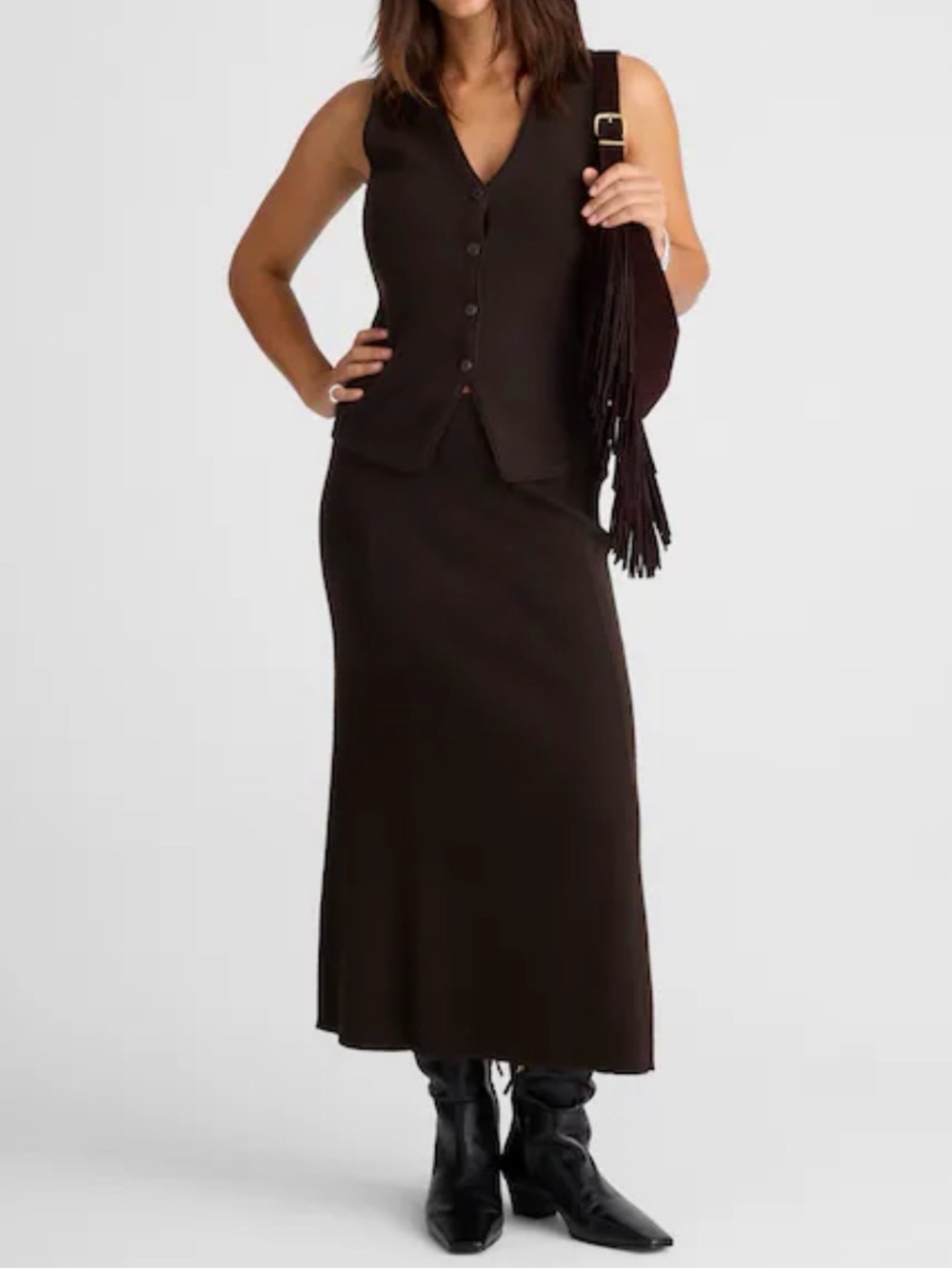 Madewell brown skirt + top set